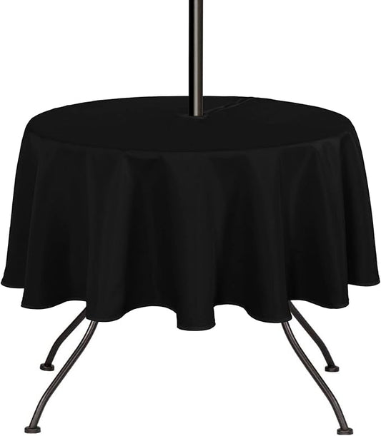 SARAFLORA Outdoor and Indoor Tablecloth -60 inch Round, Black Wrinkle Free Washable Waterproof Table Cloth with Umbrella Hole and Zipper Round Table Cover for Spring/Summer/Patio/Picnic/BBQS/Party