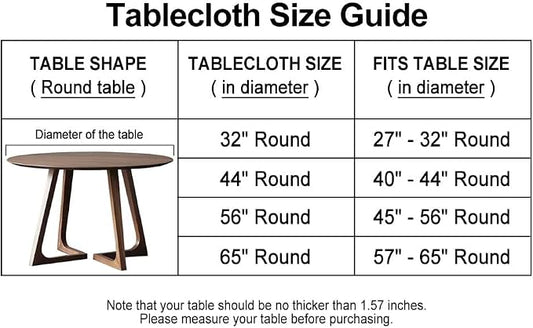 LIBERECOO Round Vinyl Fitted Tablecloth with Flannel Backing Elastic Edge Table Cover Waterproof Stain-Resistant Wipeable Tablecloths Fits 45-56" Round Tables
