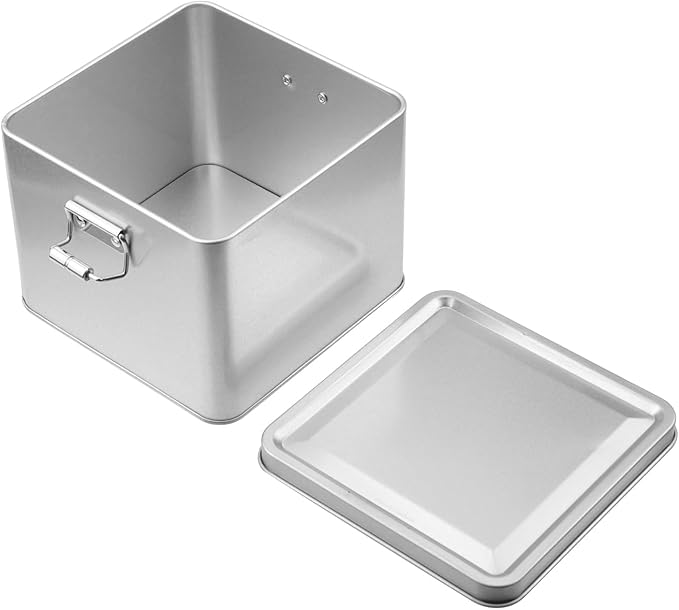 2 Pack Silver Tin Box Containers Metal Storage Box with Lids Rectangular Containers with Buckle Latch for Home Storage Outdoor Usage(4.72"×4.72"×3.74")