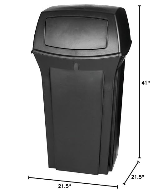 Rubbermaid Commercial Products Ranger Trash Can with 2 Door Lid, 35 GAL, Black Plastic, Outdoor for Stadiums/Parks/Shopping Plazas
