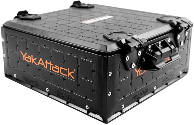 YakAttack ShortStak Solo Storage Box - Size & Color Options | Standalone Low-Profile Crate with Lid, Hinges & Latches | GridLoc Mounting Panels | Slider Feet for Under-Seat Use | Made in USA
