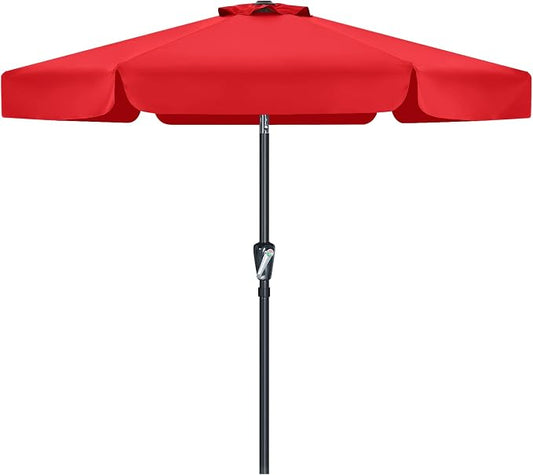 MASTERCANOPY 7.5ft Patio Umbrella with Valance, Crank & Tilt, Red | 6 ribs, UV/fade-resist, waterproof, vent, for garden/deck/yard/pool