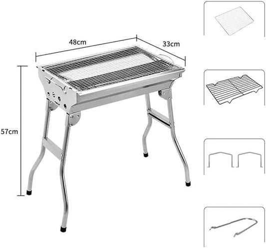 Portable Charcoal Grill for Camping BBQ Grills Outdoor Barbecue Grill Detachable Foldable Charcoal Grill Rack with Stainless Steel Bracket,48 * 33 * 57Cm-D