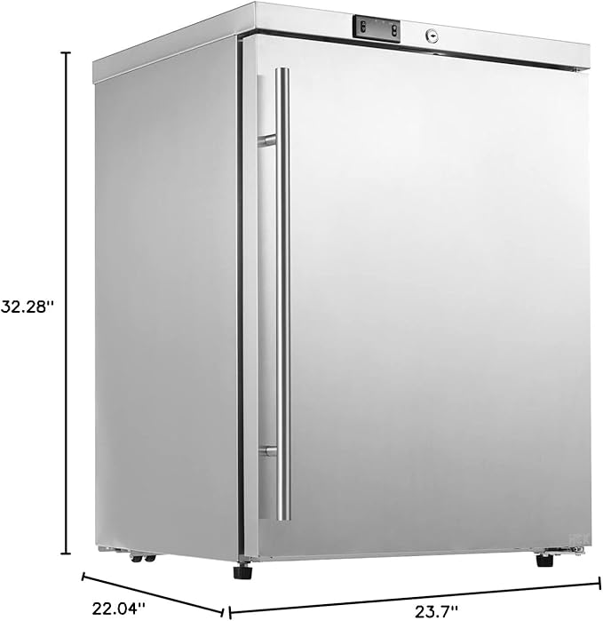 HCK Under Counter Refrigerator, Outdoor Fridge 24 Inch with Stainless Steel Door, Commercial Kitchen Food Refrigerator 5.4 Cu.Ft Capacity for Home Kitchen, Patio, Outdoor, and Food Service Use