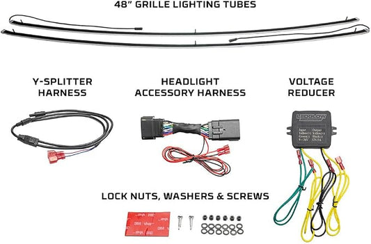 LEDGlow White LED Truck Grille Lighting Kit Fits 2023-2026 Ford F250 F350 | Compatible with Super Duty w/ LED Headlights, Includes 2X Grill Light Bars, Accessory Harness, Voltage Reducer & Y-Splitter