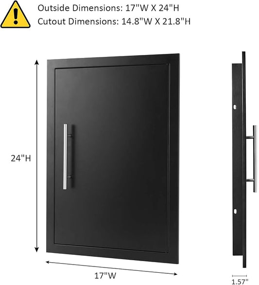 JIE JIN Outdoor Kitchen Doors 17" W X 24" H Single Doors 1.2mm Thickness Stainless Steel BBQ Access Door BBQ Island Doors Outdoor Kitchen Accessories Door for Outdoor Kitchen BBQ Island (Black)