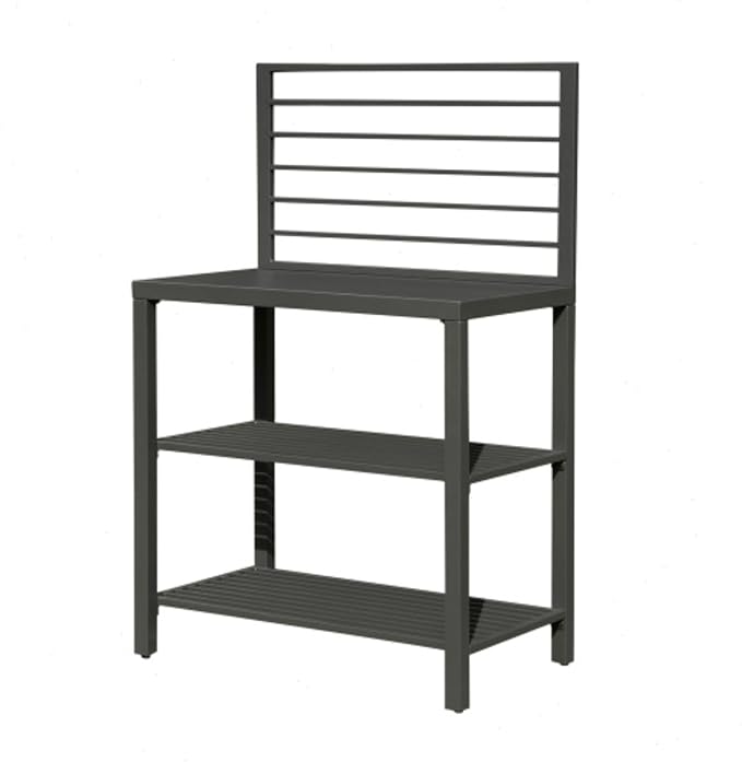 Outdoor Kitchen Island, Modular Kitchens Counter with Whole Aluminum Finish & Work Shelf & Wall Hanging & Countertop & Protective Cover, Kitchen Series for Deck Patio, Dark Gray