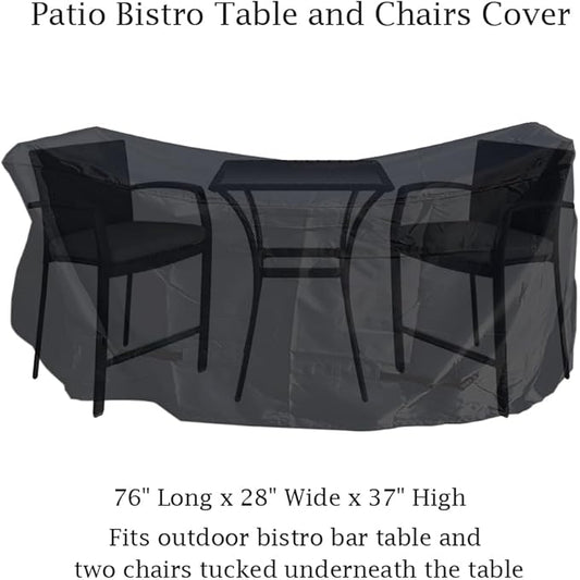 Outdoor Bar Height Dining Set Cover for Patio Bistro Sets 3 Piece Bar Height Waterproof Heavy Duty Patio Bistro Table and Chairs Cover, 76" L x 28" W x 37" H