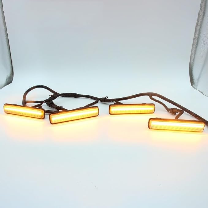 1-to-4 LED Yellow Front Grille Daytime Running Light, High Brightness DRL Bumper Grill Lamp Universal Fit for Car SUV Off-Road Vehicle Heavy Duty Truck