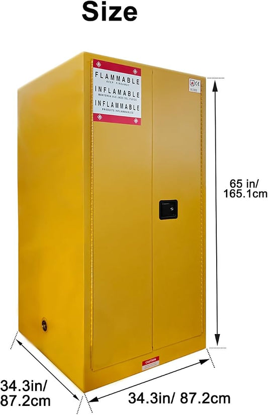Hazardous Flammable Safety Storage Cabinet 34"x34"x65" Fire Proof Lockers | 65~90 Gallon Safe, Double-Wall Steel, Dual Manual Locks, 2 Adjustable Galvanized Shelves, For Gasoline Liquid Fuel Chemical
