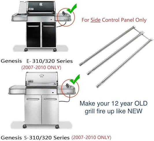 Hongso 34 1/4" SS Burner Tube Set and 24.5" Flavorizer Bars Replacement for Weber Genesis 300 Series E-310 E-320 EP-310 EP-320 S-310 S-320 Gas Grills (with Side Control Panel Only), 67722 7539 7540