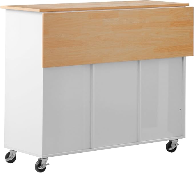 VEVOR Kitchen Island Cart with Storage, 45.67 in Wide Mobile Rolling Storage Island on Swivel Wheels, with 2 Drawers, Storage Cabinet, Drop Leaf, Towel Rack, Table for Home Dining Room, White