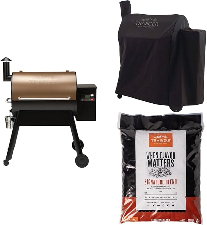 Pro 780 Wood Pellet Grill and Smoker, Bronze with Full-Length Cover and Signature Blend Pellets 18 lb Bag