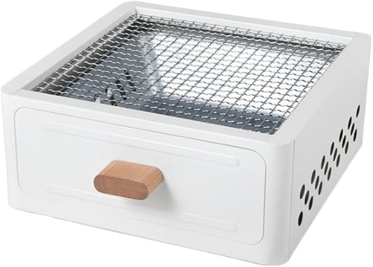 Portable Charcoal BBQ Grill Stove – Smokeless Outdoor Cooking for Camping & Tailgating, Yakitori Grill, Skewers, Easy Drawer Style, Pan and Grill Included