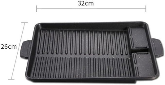 Korean-style Non-stick Grill Pan Rectangular Hot Plate Barbecue Pot Portable Oil Spill Baking Tray for Indoor Outdoor BBQ (Style A)
