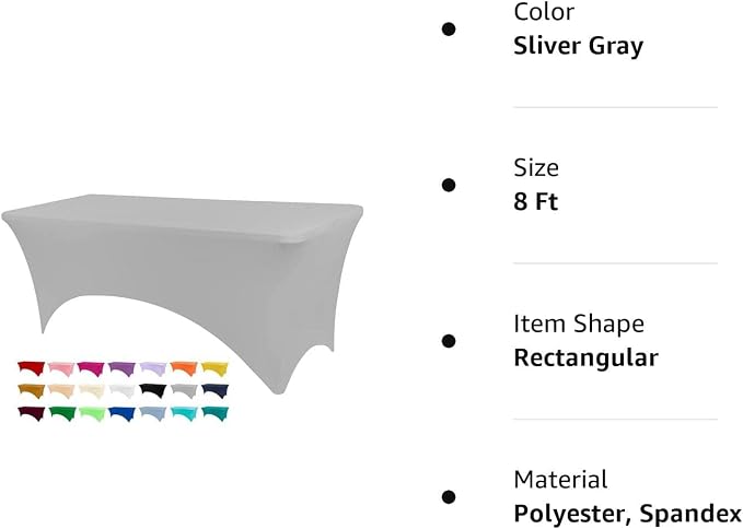 BDDC 8ft Stretch Spandex Fitted Table Cloth for 8 Foot Tables | GRS-Certified Eco-Friendly Fabric, Elastic Fit Rectangle Tablecloth, Washable, Wrinkle-Free, For Events & Parties