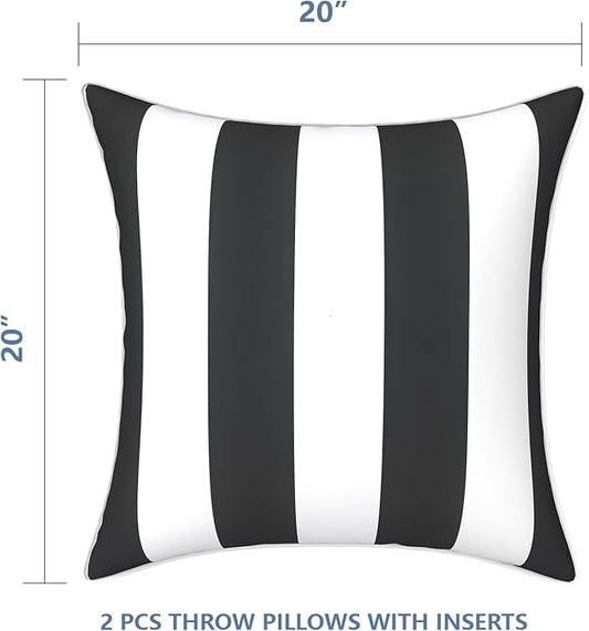 LVTXIII Outdoor Throw Pillows 20x20 Patio Waterproof Square Pillows with Piping Fade Resistant Accent Pillow for Spring Summer Garden Decoration, Set of 2, Cabana Black