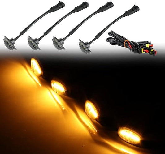 LED Grille Light Kit, Compatible with Ford F-150 Raptor Style Grille 2004-2019 (Aftermarket), LED Truck Bumper Hood Lights, 4PCS (Smoked Cover/Amber LED Lights)