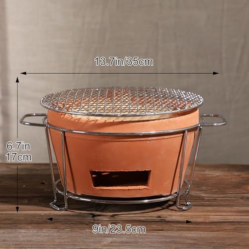 Clay Charcoal Stove, Multifunctional Pottery Barbecue Stove, Portable Ceramic Grill, Tabletop BBQ Grill for Home, Picnic, Camping, Tea Making and Outdoor Cooking(13.7x6.7in 35x17cm
