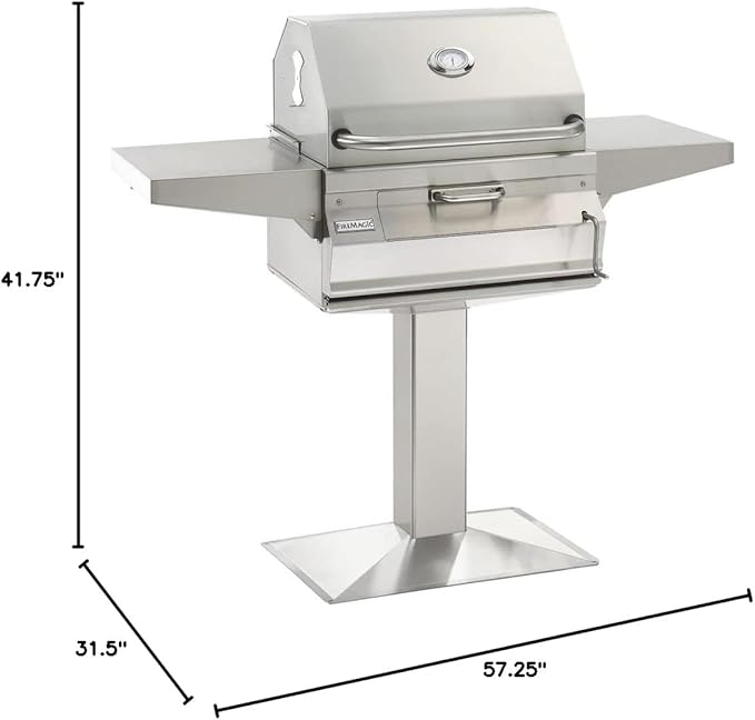 Fire Magic Legacy Charcoal Grill On Patio Post (22-SC01C-P6), Stainless Steel BBQ Outdoor Grill with Warming Rack, Adjustable Charcoal Pan, & Smoker Hood, 432 sq. in. Cooking Area