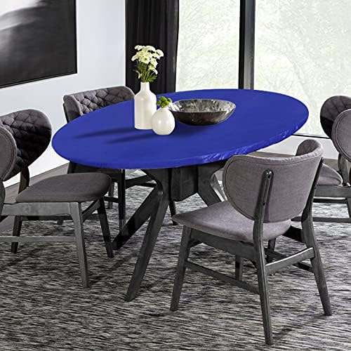 LUSHVIDA Round Waterproof Table Cover Elastic Vinyl Fitted Tablecloth Elastic Edged Plastic Table Cloth (Blue, Best for Up to 45"-56" Round)