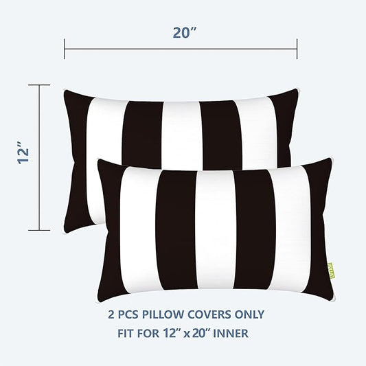 LVTXIII Outdoor/Indoor Lumbar Pillow Case Covers ONLY, 12” x 20” Patio Garden Decorative Lumbar Pillow Covers Pack of 2 for Outdoor Home Patio Furniture Use - Cabana Black