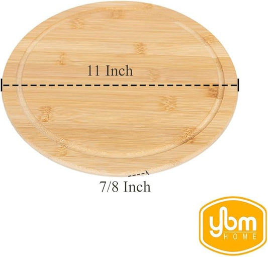 YBM Home Round bamboo Organic Cutting Board 11 inch, Food Prepping, Meat, and Vegetables - 100% Natural Premium Kitchen Chopping Board and Butcher Block with Juice Grooves, Non-Porous