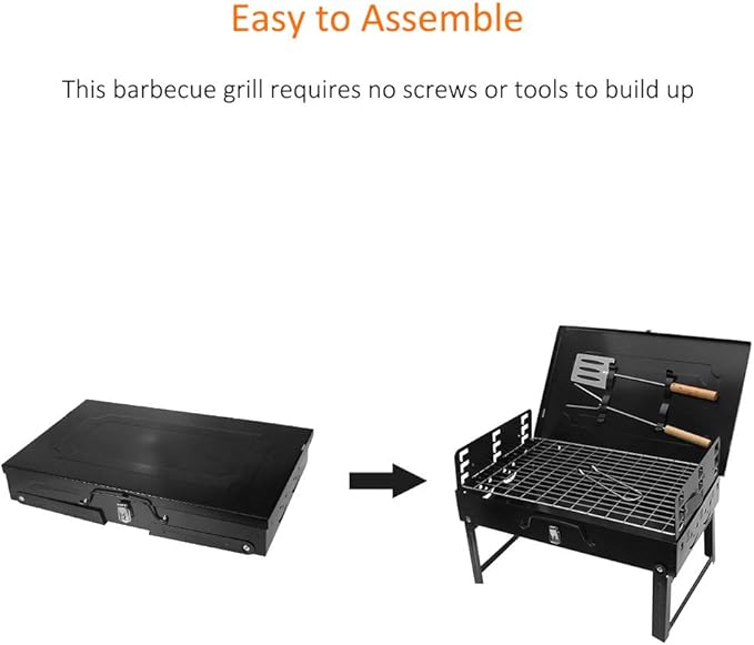 Foldable Portable Charcoal BBQ Grill, Outdoor Barbecue Grill for Camping Picnic Garden Kitchen, Compact Camping BBQ Grills with Tools & Stand,A-1
