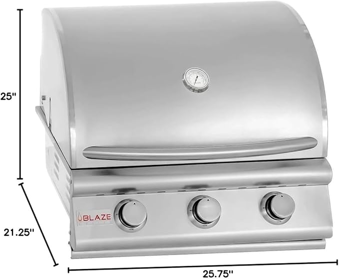 Blaze Prelude LBM Built-In Natural Gas Grill | 25-Inch 3-Burner BBQ with 42,000 BTUs | 304 Stainless Steel Construction | Flame Stabilizing Grids | BLZ-3LBM-NG