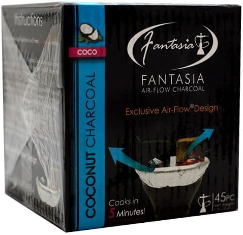 Fantasia Original Coconut Air-Flow Charcoal - No Flip Coconut Charcoal Starter with Air Flow Design - Accessories Charcoal Briquettes, Coconut Charcoal for Set, 45 Pieces per Box