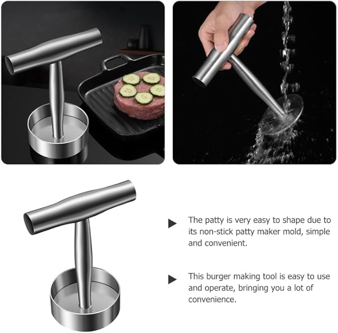 Stainless Steel Burger Press Manual Patty Maker with Non-Stick Mold and Handle Cooking Weight Press for Grill and Griddle 5.70X5.19X3.54 Inch