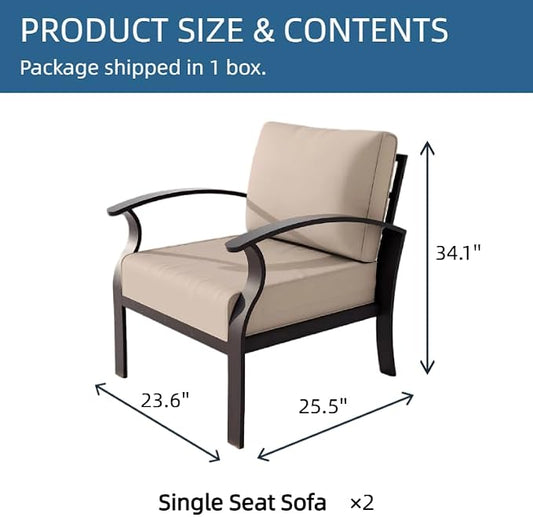 ALAULM Aluminum 2-Seat Patio Furniture Set, Metal Outdoor Furniture Sectional Sofas w/5.1" Cushions for Patio, Backyard, Poolside-Sand