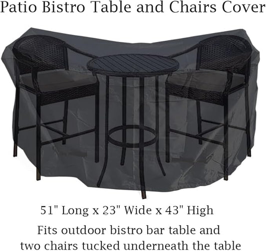 Outdoor Bar Height Dining Set Cover for Patio Bistro Sets 3 Piece Bar Height Waterproof Heavy Duty Patio Bistro Table and Chairs Cover, 51" L x 23" W x 43" H