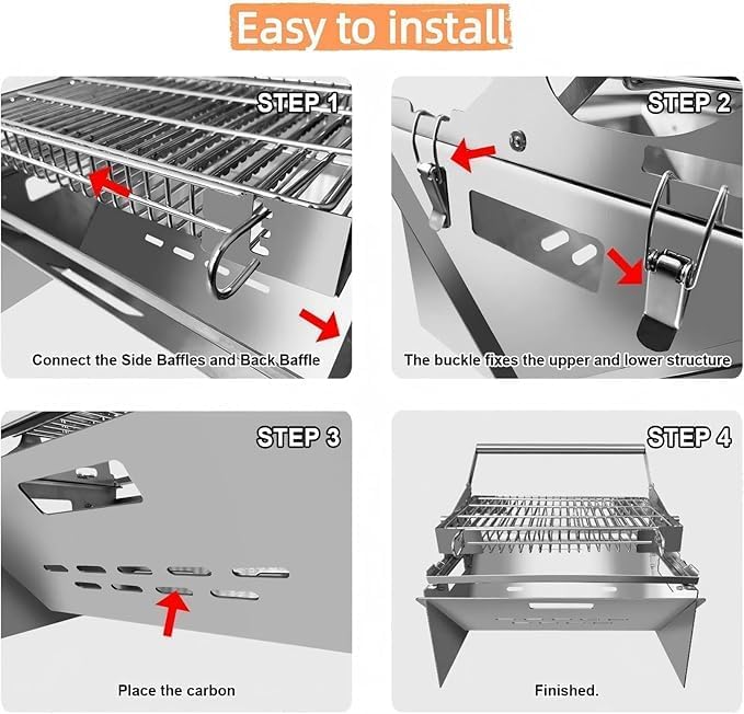 Rotating Charcoal Grills, Portable BBQ Grill with Removable Tray Adjustable Steel Frame,Etachable Portable Charcoal Barbecue Grill (Charcoal)