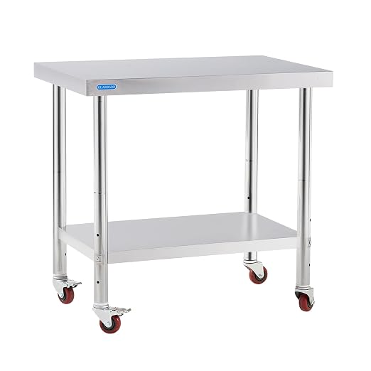 KUARBARR Stainless Steel Table for Prep & Work with 4 Caster Wheels with Undershelf 24 x 36 NSF Metal Commercial Kitchen Adjustable Undershelf Worktable for Restaurant Home Outdoor