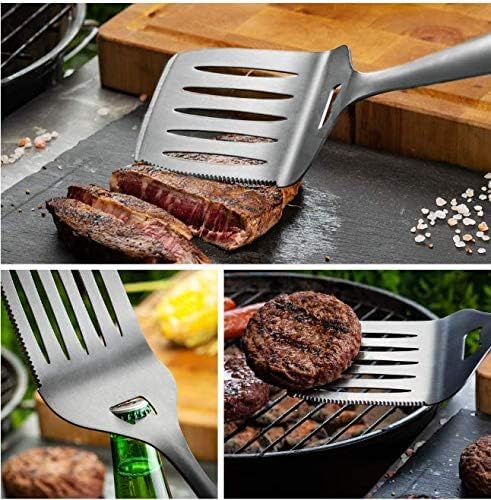 Heavy Duty Utensils 3-4 Piece Set. Spetula, Fork Tong, and skewers (5 Piece)