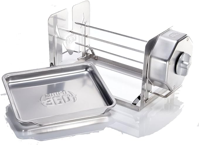 ROTO-Q 360 Cordless Universal Rotisserie Kit for Grills Ovens and Smokers - Non-Electric Wind-up Spit Roaster, Gas or Charcoal BBQ - Indoor/Outdoor (Stainless Steel)