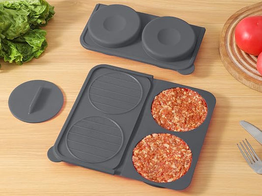 AUOON Silicone Burger Press for 4.5" 1/4-1/3 lb Patties - 4 in 1 Hamburger Press Patty Maker for Kitchen BBQ, Non-Stick Burger Patty Mold for Beef Veggie, Dishwasher Safe & Freezer Storage (Gray)