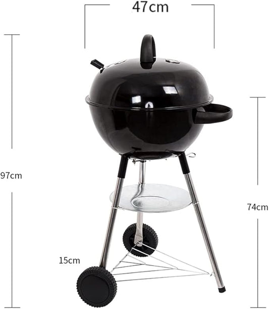 Outdoor Charcoal Grill, Portable Grilling Tool with Wheels,Round BBQ Grill, Cooking for Patio Backyard Camping (Black 47 * 47 * 97cm)