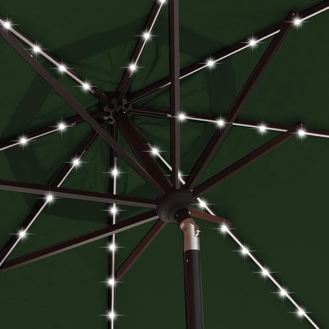 EliteShade USA 10-Year-Non-Fading 9ft 3-Tier Market Patio Umbrella, Commercial Table Umbrella with 80 Solar LED Lights, Crank Open, Windproof & UPF 50+ UV Protection for Garden, Deck, Pool, Backyard, Fern