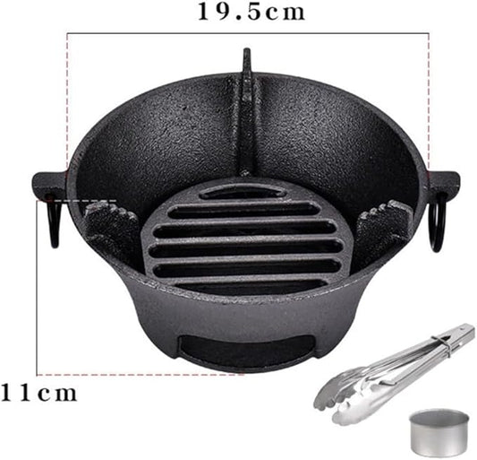 Cast Iron Charcoal Stove, Portable Korean BBQ Grill For Thick Bottom For Even Heating, Compact Japanese Barbecue Oven For Camping And Outdoor Picnics(19.5cm)