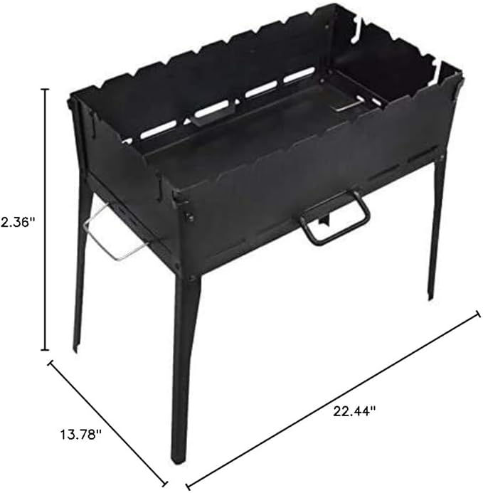 CKG Portable Charcoal Grill Heavy Duty Folding Mangal BBQ Outdoor Grill for Kabab, Shashlyk, Camping Portable Grill for Travel, 6 Skewers (Skewers not included in set) 2 mm Metal Thickness