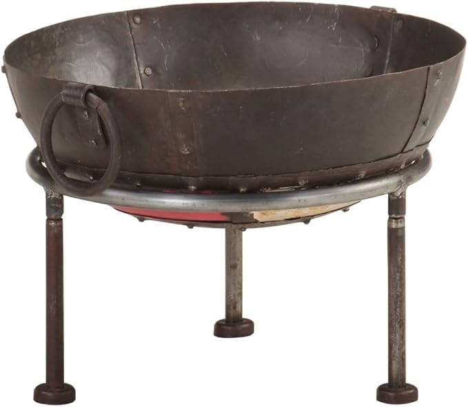 15.7 inch Iron Fire Pit, Rustic Round Fire Bowl for Outdoor Patio, Garden Backyard Wood Burning Heater with Carrying Handles