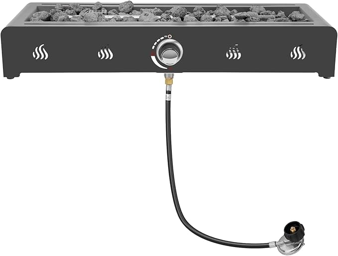 Onlyfire 28'' Tabletop Fire Pit Table, Propane Gas Firepit Bottom Mounted for Table with Umbrella Hole, Glass Wind Guard and Lava Rock, Outdoor Rectangular Smokeless Fireplace