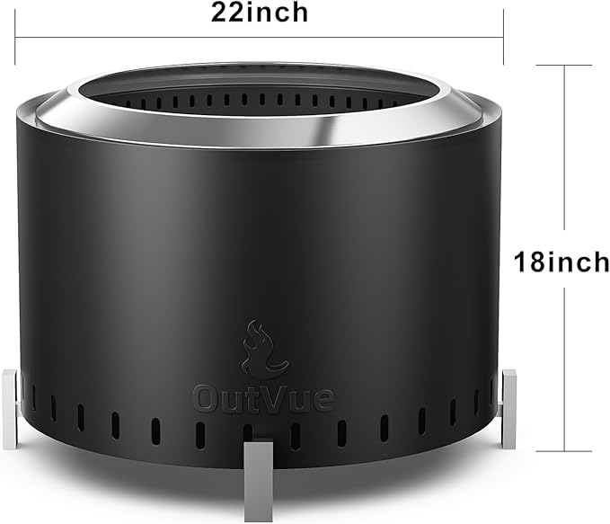 OutVue 22 inch Stainless Steel Smokeless Fire Pit, Outdoor Smokeless Firepit, Wood Burning Fire Pits for Camping, Bonfire, Low Smoke Firepit for Outside (Vertical Hole)