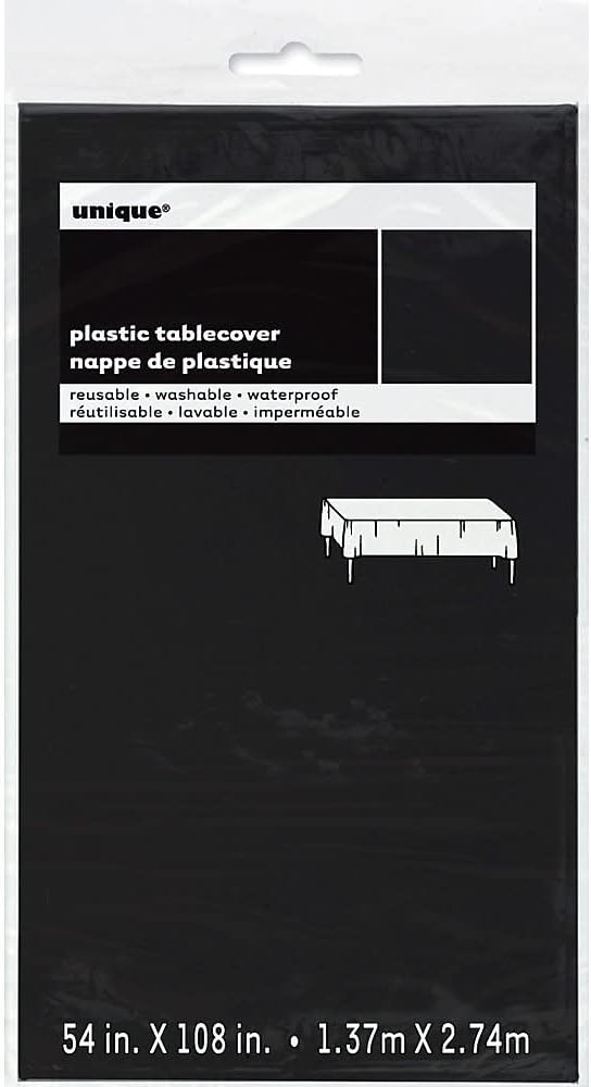 Black Solid Rectangular Plastic Table Cover (54" x 108") 1 Count - Elegant Design & Premium Quality, Ideal For Parties, Events & Everyday Use