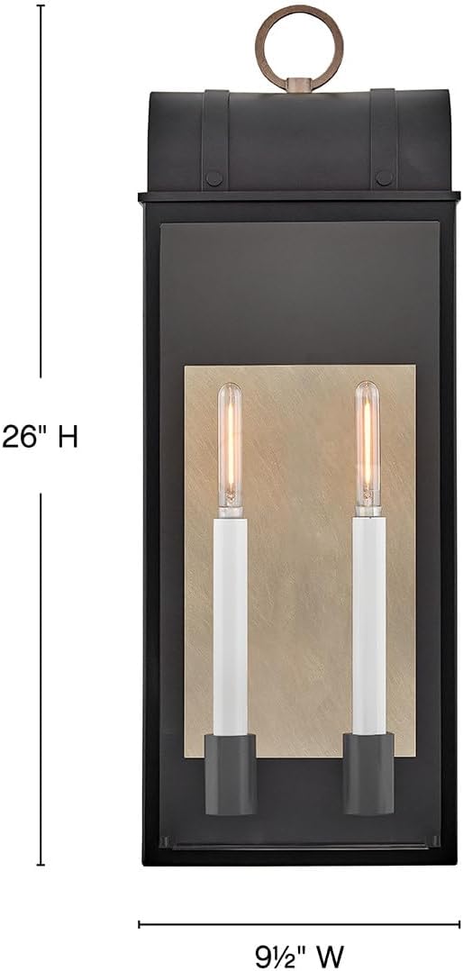 Hinkley Campbell Large Outdoor Wall Mount Lantern, Black/Burnished Bronze
