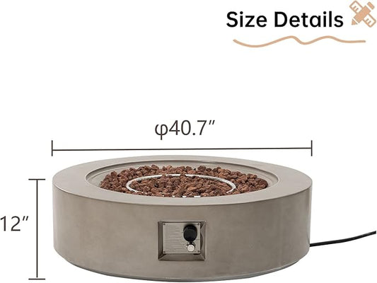 HOMPUS Outdoor Round Propane Fire Pit Table, 41''CSA Certified Fire Table, 50000 BTU Fire Pit w Free Waterproof Cover & Fire Stone for Patio, Garden, Grey