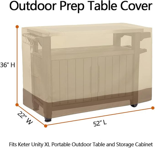 52 Inch Outdoor Prep Table Cover for Keter Unity XL Portable Outdoor Storage Cabinet Heavy Duty Waterproof BBQ Grill Prep Table Cover Patio Bar Cooking Cart, Beige