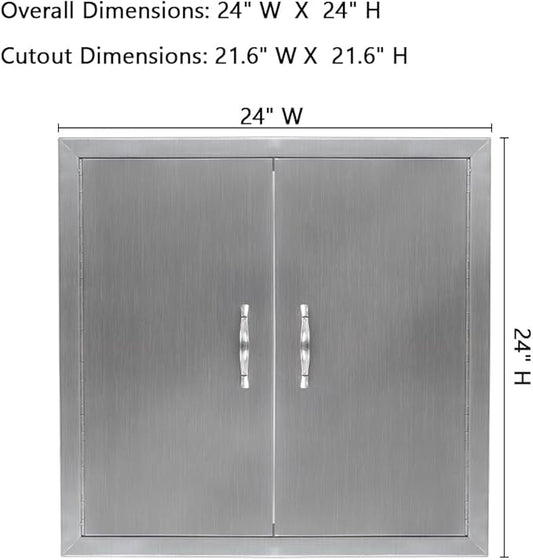 GarveeLife BBQ Access Door, 24 in W x 24 in H Outdoor Kitchen Double Door, 304 Stainless Steel Flush Mount Door for BBQ Island, Grilling Station, Outside Cabinet